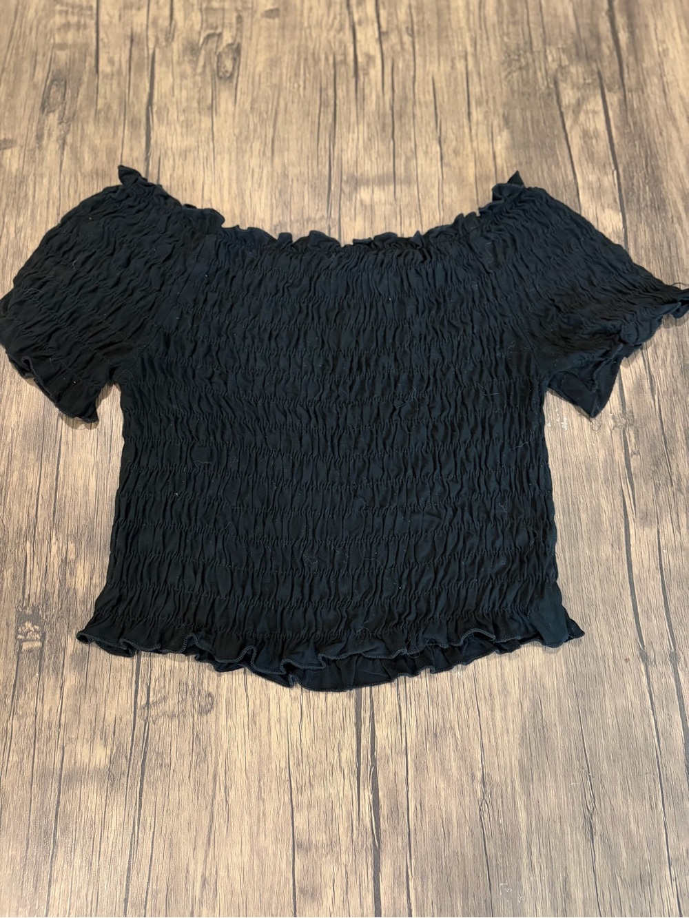 She and Sky Black Crop Top Stretchy off the Shoulder Large Y2K Boho